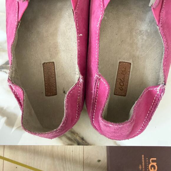 Olukai Women's Nohea Perforated Pink Suede Slip-On Loafers Mules Size 8 Hawaiian - Picture 4 of 13